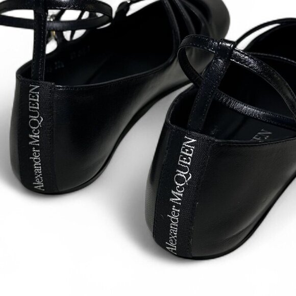 Alexander McQueen Strappy MaryJane Black Leather Caged Ballet Flat sz EU 36.5 - Picture 15 of 15